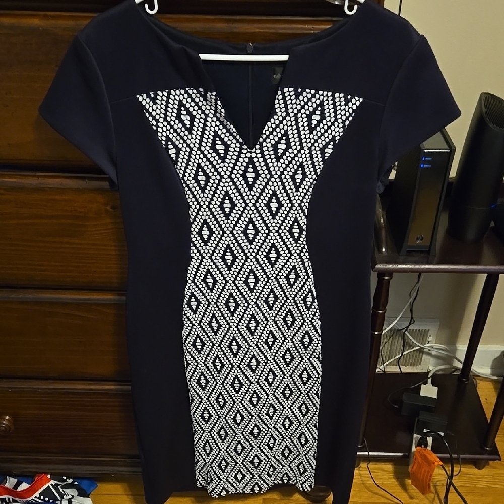 Navy Blue and White Geometric Dress